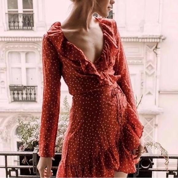 Red Wrap Dress w/ star print - Picture 2 of 10